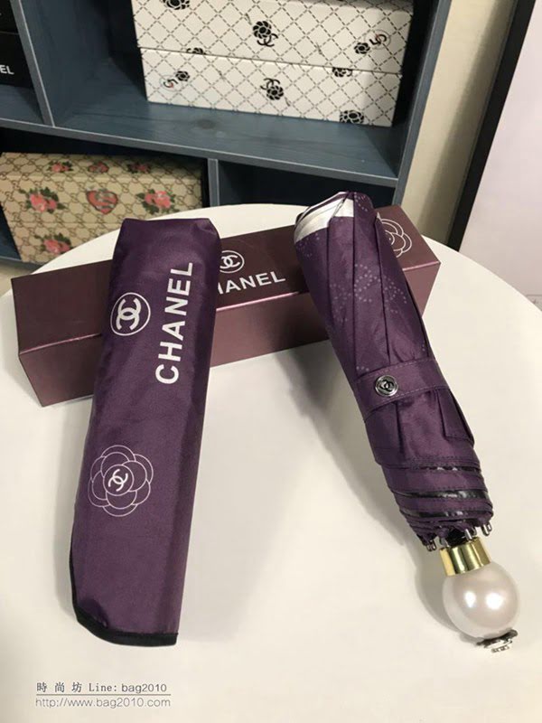 CHANEL香奈兒傘 火爆新款 山茶花搭配經典的香奈兒LOGO 珍珠球手柄 晴雨傘 防曬隔熱 防紫外線  zm1057